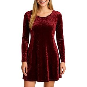 Say What? Crushed Velvet Long Sleeve Dress Women’s Medium Burgundy Holiday Party